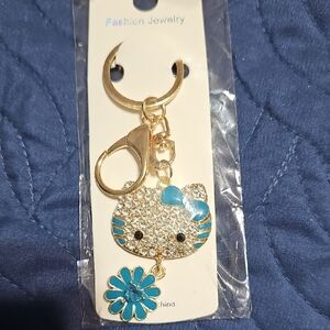 Gold and Blue Fashion Jewelry Kitty Keychain Bag Charm